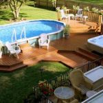 above ground pool with deck backyard landscaping decoration using above ground round-pool deck PTFRZCM