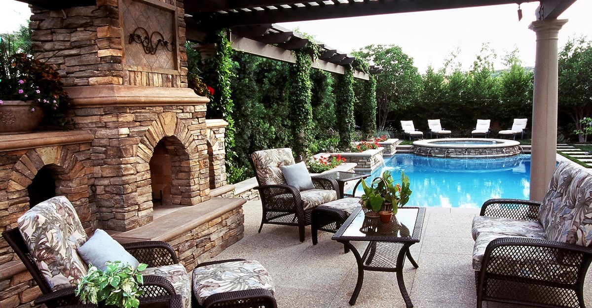 backyard designs poolside, tri level outdoor fireplaces the green scene chatsworth, ca LESMEPW