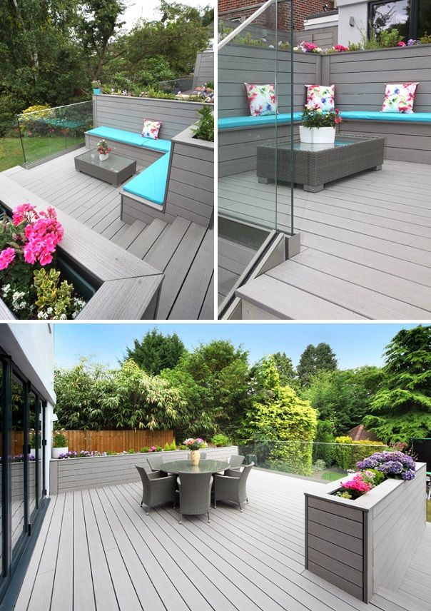 decking ideas vertigrain grey decking (with built-in planters and a frameless glass  balustrade) in CQYLJJU