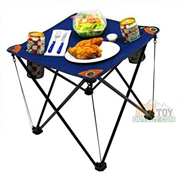 folding camping table folding table with drink holders and carry bag (blue) TZGVUUX
