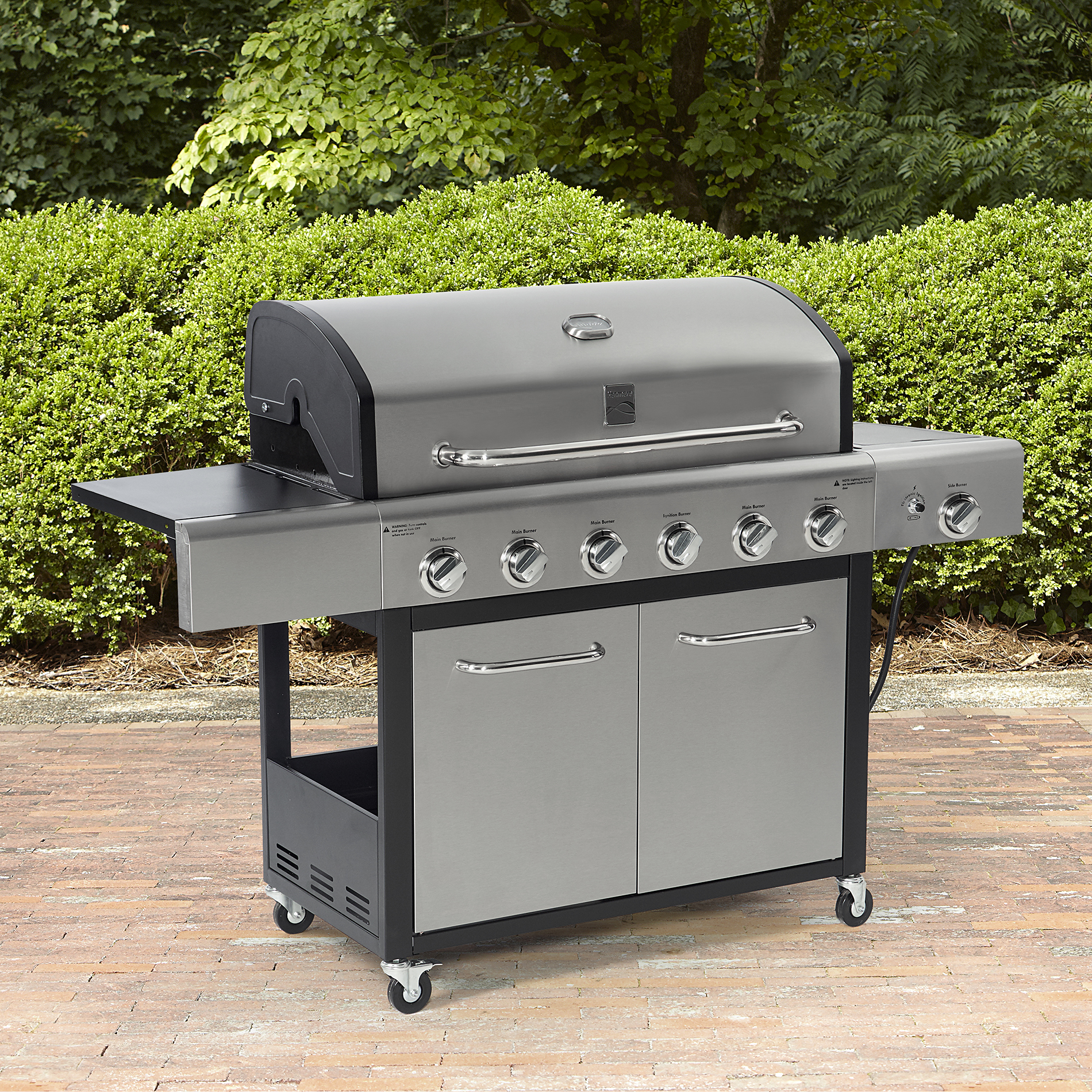 gas grills kenmore 6 burner lp gas grill with side burner and stainless steel lid KTJALXN