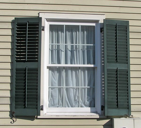 green wood louvered window shutters XRPRQAC