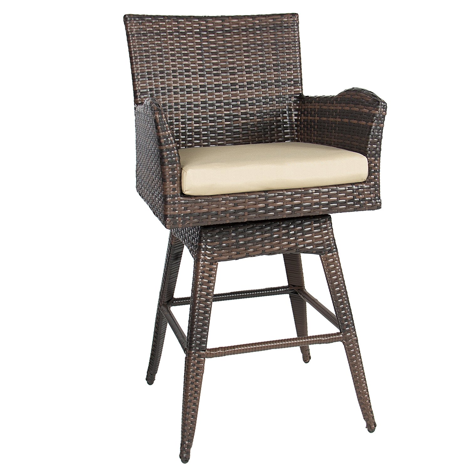 outdoor bar stools best choice products outdoor patio furniture all-weather brown wicker  swivel bar stool with cushion GTKVUPI