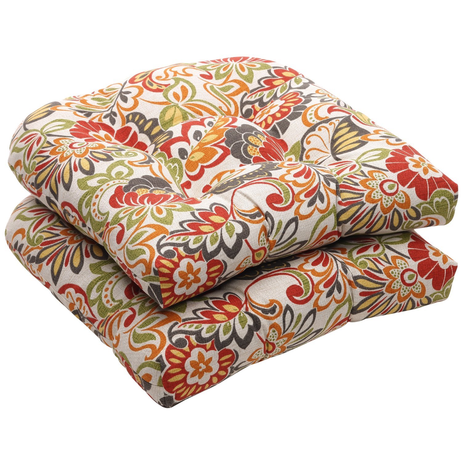 outdoor chair cushions amazon.com: pillow perfect indoor/outdoor multicolored modern floral wicker seat  cushions, 2-pack: home u0026 kitchen PUQANDH