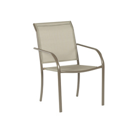 outdoor chairs garden treasures driscol taupe steel stackable patio dining chair with dark  tan sling fabric IQAQLBN
