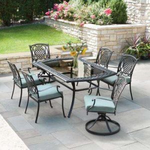 outdoor dining sets belcourt 7-piece metal outdoor dining set with spa cushions KNDJYHH