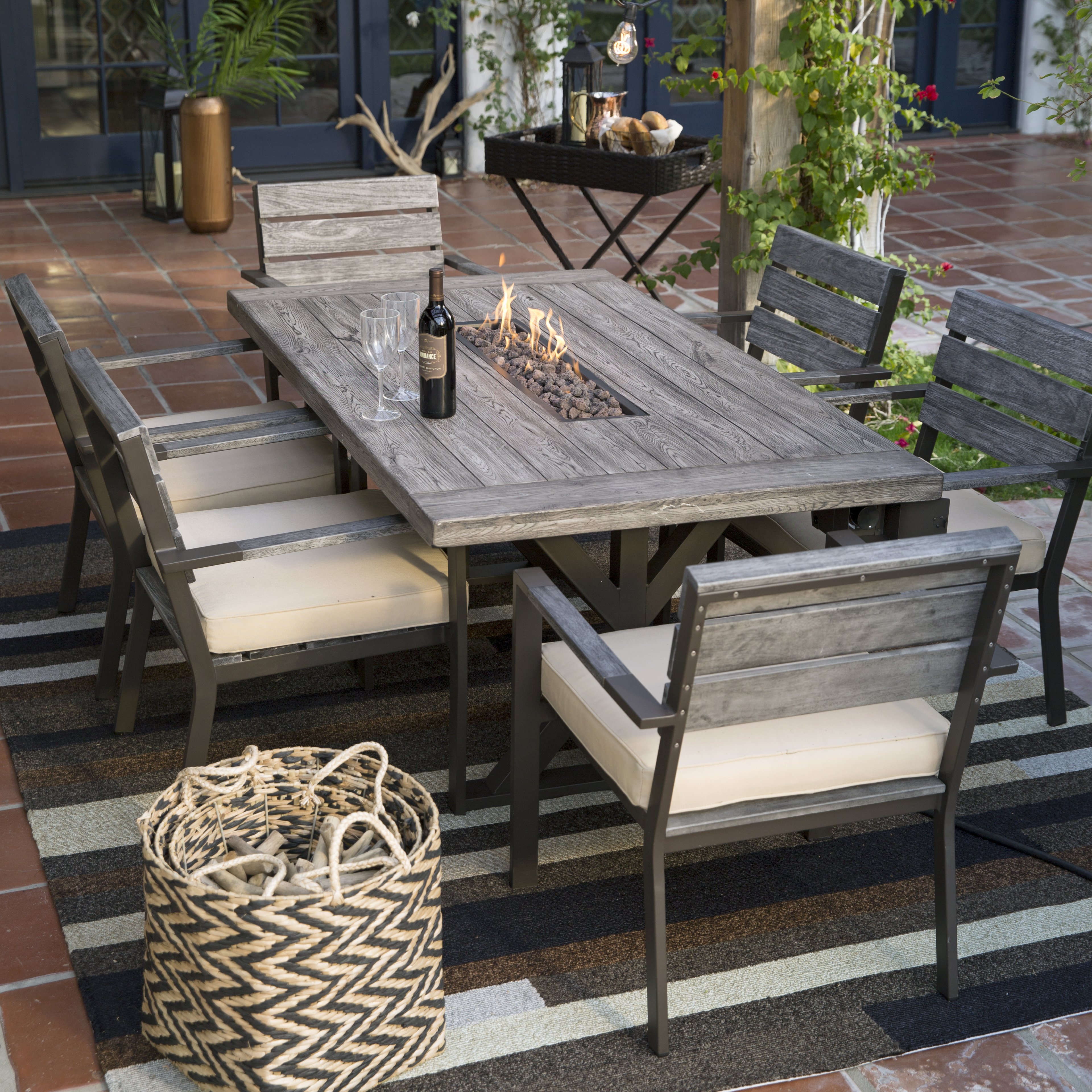 outdoor dining sets belham living silba envirostone fire patio dining table with trestle base -  driftwood - patio dining QDWVMTQ