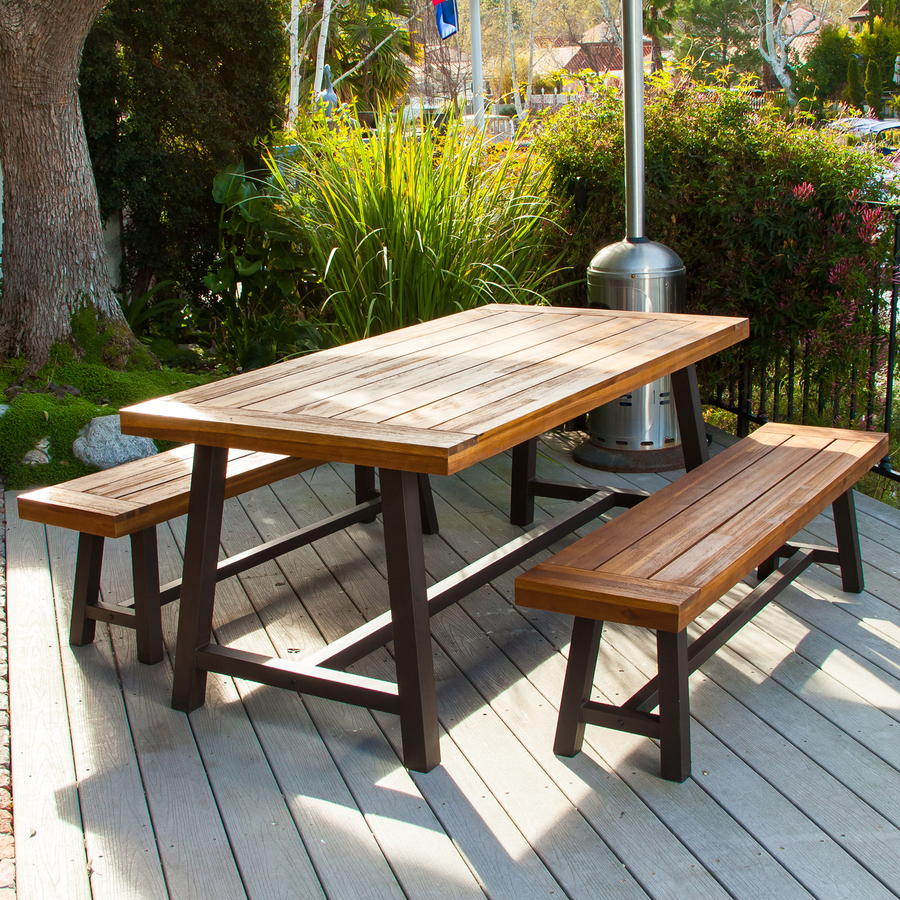 outdoor dining sets best selling home decor carlisle 3-piece rustic iron/sandblast wood acacia patio  dining PVOKUGI