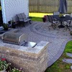 patio designs paver patio with grill surround, fire pit and stone steppers that lead to  the pool SDVLKNH