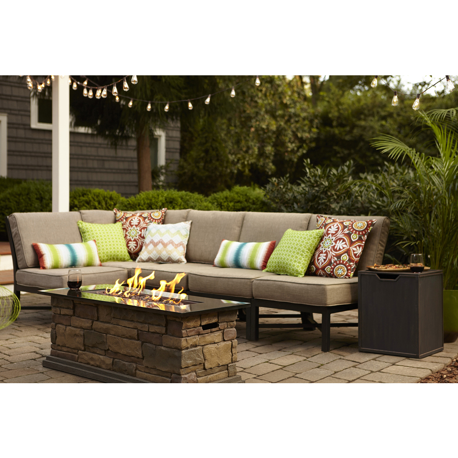 patio furniture sets garden treasures palm city 5-piece black steel patio conversation set with  tan cushions RVCDZLA