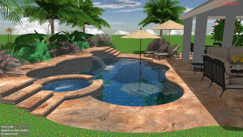 pool designs 1 3-d spa and pool with waterfall OPVUOPP