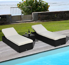 pool furniture 3pc rattan wicker chaise lounge chair set outdoor patio garden furniture  pool KJDGBCC