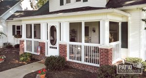 screened in porch white aluminum frame screen room with picket railing system VYIXSAC