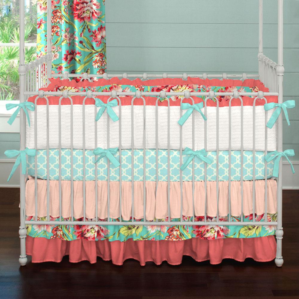 baby girl bedding kumari garden crib bedding · coral and teal floral crib bedding GXLYUVW