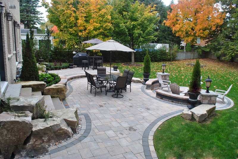 backyard paver patio, backyard boulders backyard landscaping ogs landscape  services whitby, on IBQUDXQ