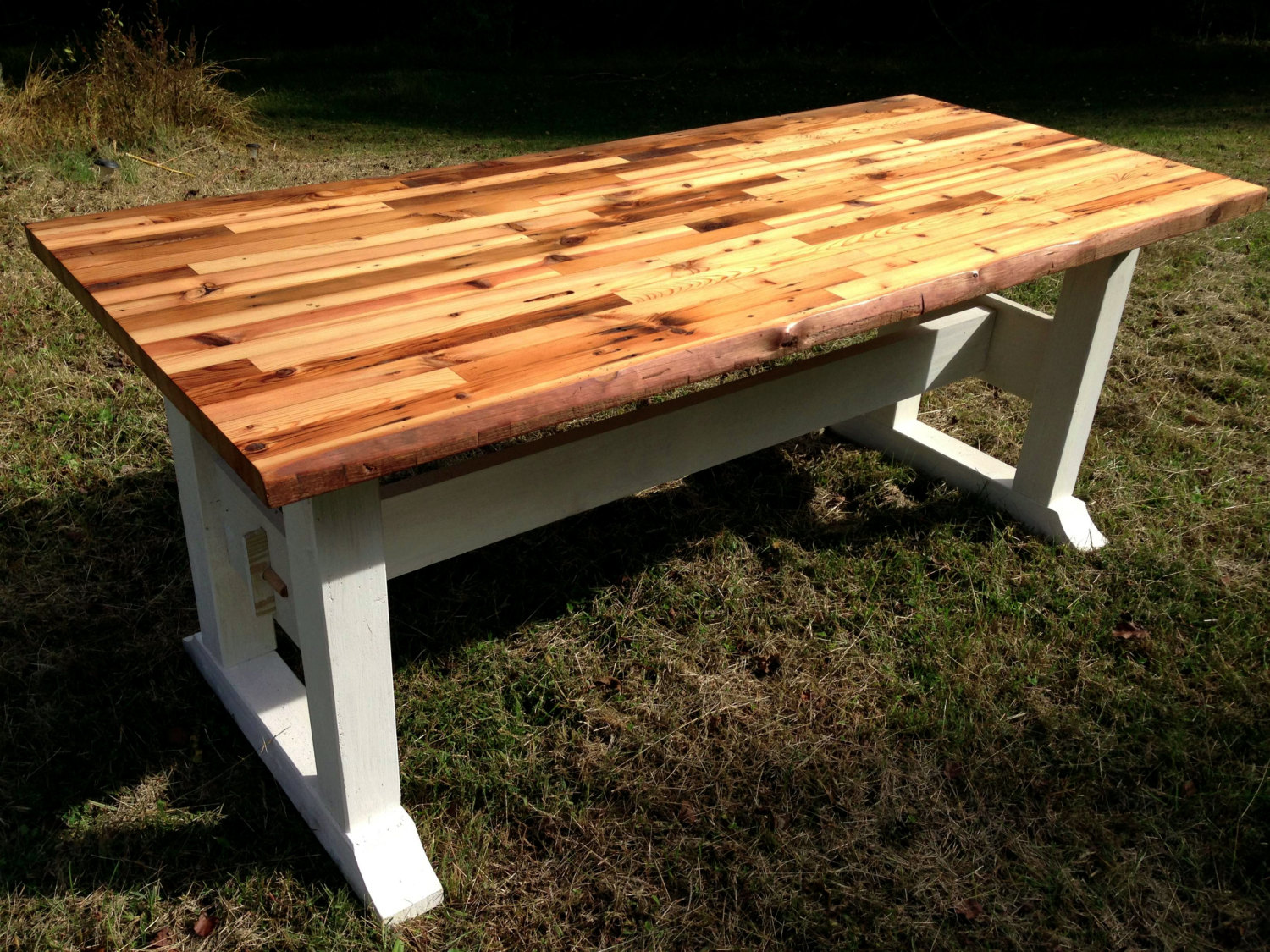 butcher block table top and trestle frame JDDRZAB