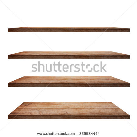 collection of wooden shelves on an isolated white background, objects with  clipping SBMTYHV
