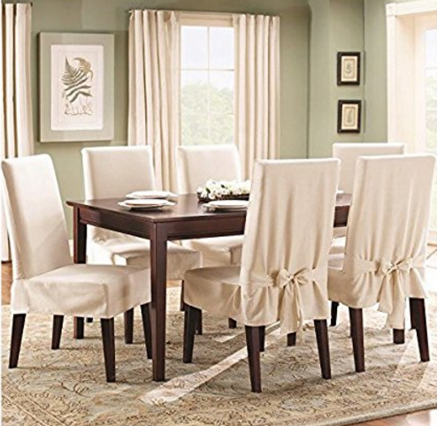 dining room chair covers sure fit cotton duck shorty dining room chair cover, natural GMZKMBC