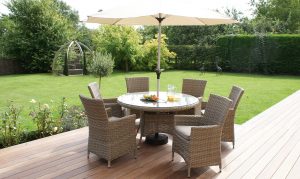 garden table and chairs antilles - 135cm round table u0026 6 chair set natural rattan including free KEIAKOM