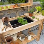 garden table potting bench - cedar potting table with soil sink and shelves BKAMYQP