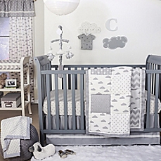 image of the peanut shell® cloud patchwork crib bedding collection in grey YSLYYJR