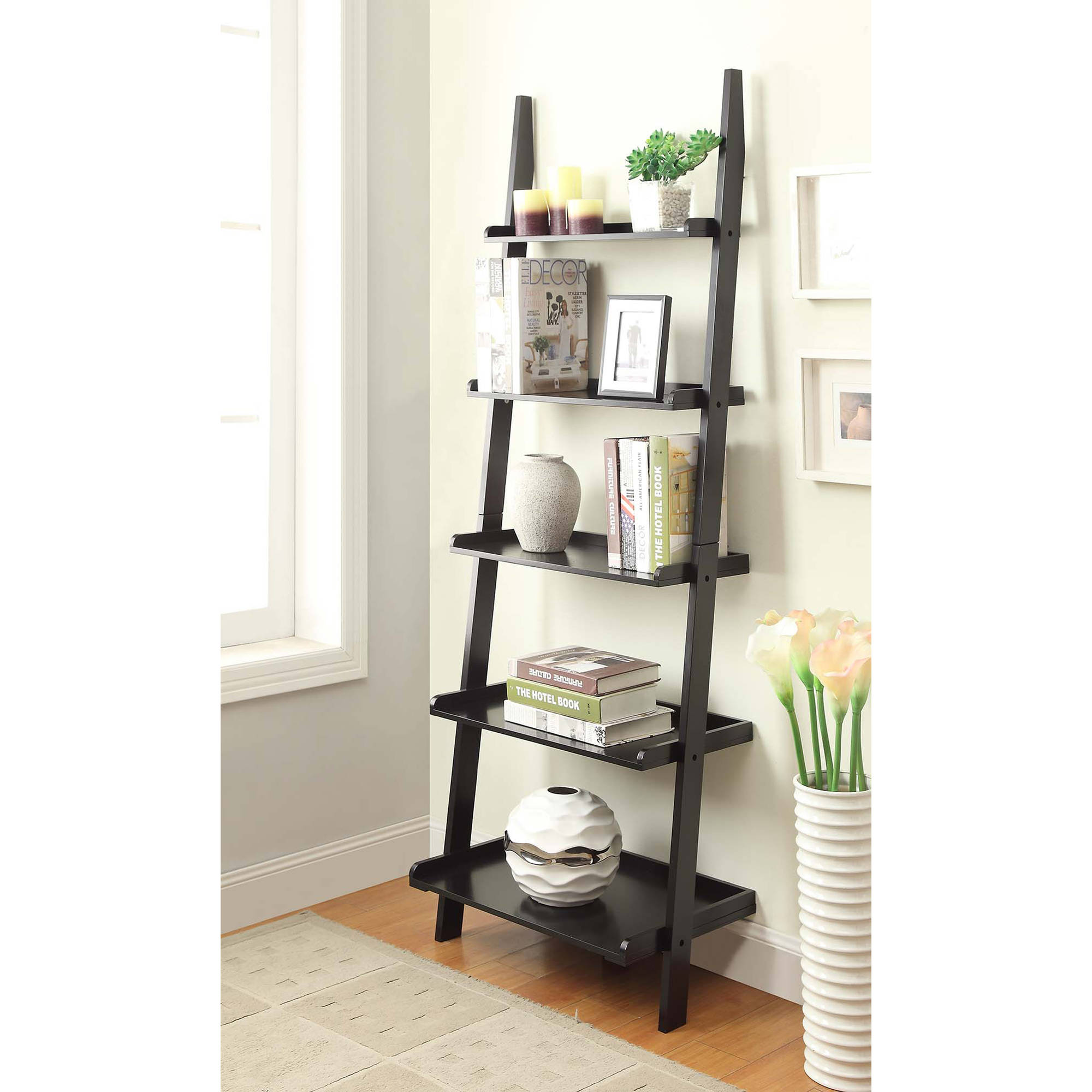 ladder shelves convenience concepts american heritage 5-shelf ladder bookcase, multiple  finishes - walmart.com SAISSCY
