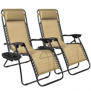 lawn chairs zero gravity chairs case of (2) tan lounge patio chairs outdoor yard beach ZZMTMJQ