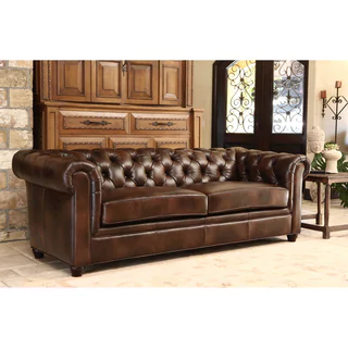 leather sofas abbyson tuscan chesterfield brown leather sofa ZHZLNPY