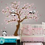 nursery wall decals panda wall decal, playful pandas in cherry blossom tree | custom nursery VDAMYPE