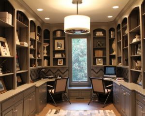 office decor inspiration for a transitional home office remodel in chicago with gray  walls NFTVSHI