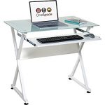 onespace 50-jn1201 ultramodern glass computer desk with pull-out keyboard  tray, white QDHLRUQ