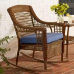 outdoor rocking chairs spring haven brown all-weather wicker patio rocking chair with sky blue  cushion SHWPXFD