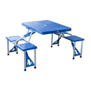 outsunny outdoor portable suitcase folding picnic table w/ 4 seats - blue AFIOSWT