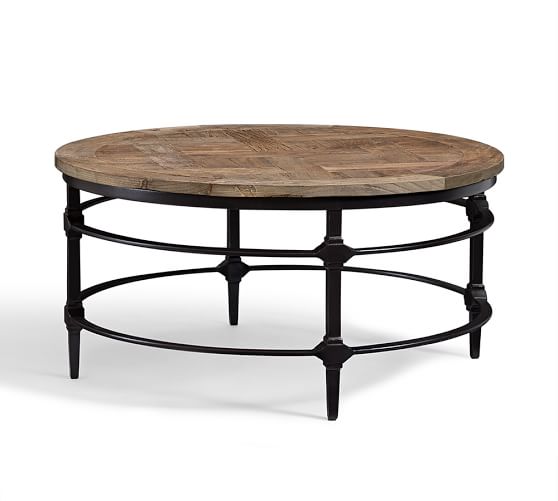 parquet reclaimed wood round coffee table | pottery barn MBLHYYU