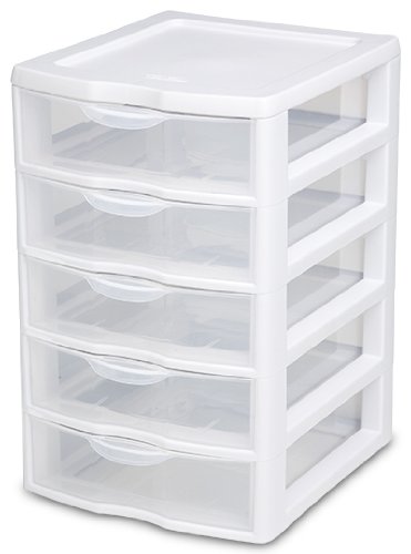plastic storage drawers amazon.com: sterilite 20758004 small 5 drawer unit, white frame with clear  drawers, ZHSLGGQ