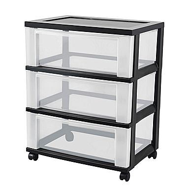 plastic storage drawers iris® 3 drawer wide plastic storage drawer cart, black (124007) WPXNHMN