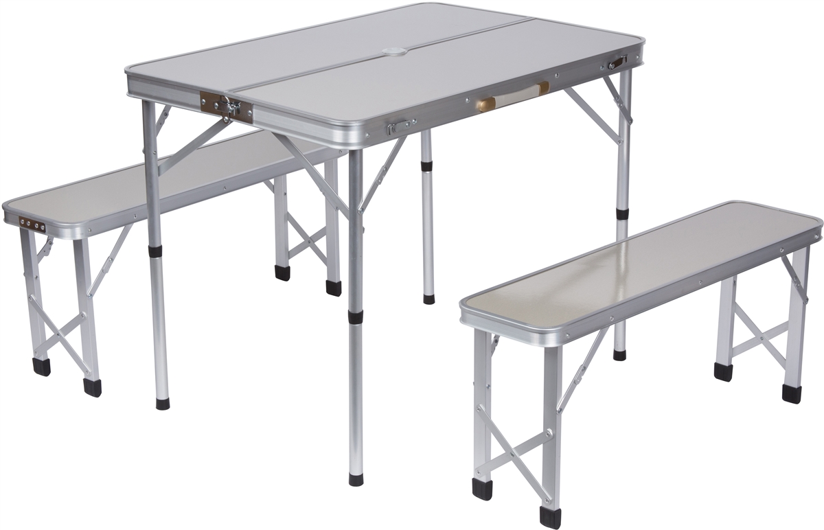 portable aluminum folding picnic table with 2 folding bench seats QNIPPIP