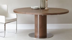 round walnut extending dining table pedestal base uk CPTHNGY