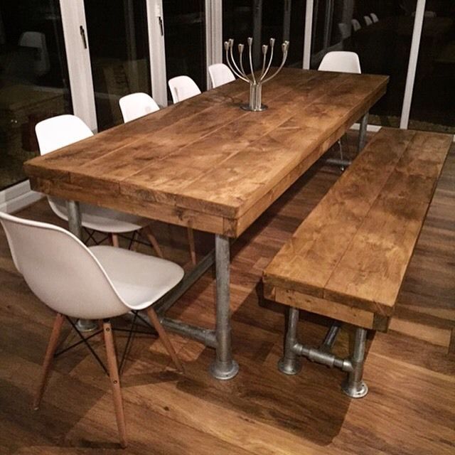 rustic dining table 8ft reclaimed industrial rustic scaffold pole plank board boardroom dining  table | HNNQGKT