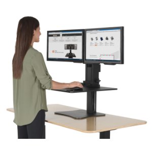 sit stand desk, standing desk, height adjustable desk, dual monitor mount,  sit QTXBAJW