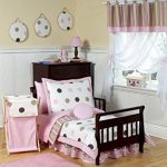 toddler bedding sets pink and brown modern polka dots toddler bedding 5 piece set KZJAUOV