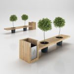 urban furniture wooden eco design bench with integrated trash bin | 3d model. urban QWTOLFL