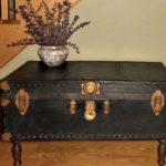 vintage steamer trunk coffee table / black steamer trunk / vintage coffee SXOPQAD