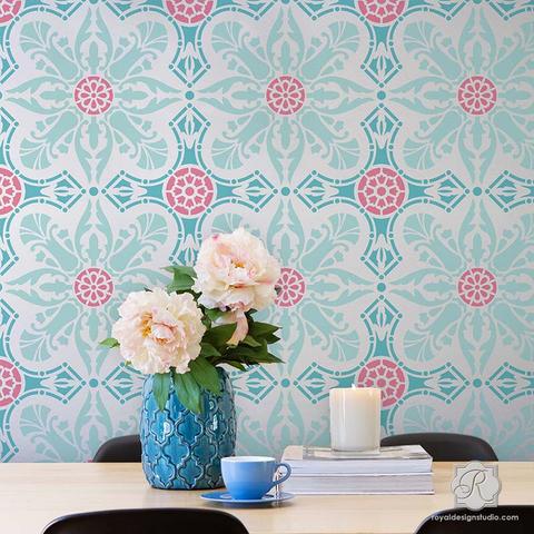 wall stencils colorful wallpaper look painted u0026 stenciled on walls - easy room makeover AJMJSKU