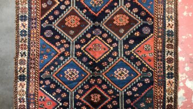 antique persian tribal rug 5 x 8 navy blue c.1930 QBRVLZD