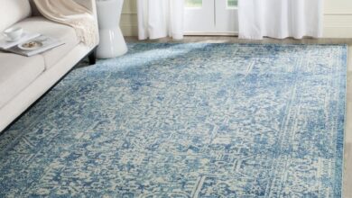 Best blue rug safavieh evoke blue/ ivory area rug x size x (plastic, abstract) YNAXRQM
