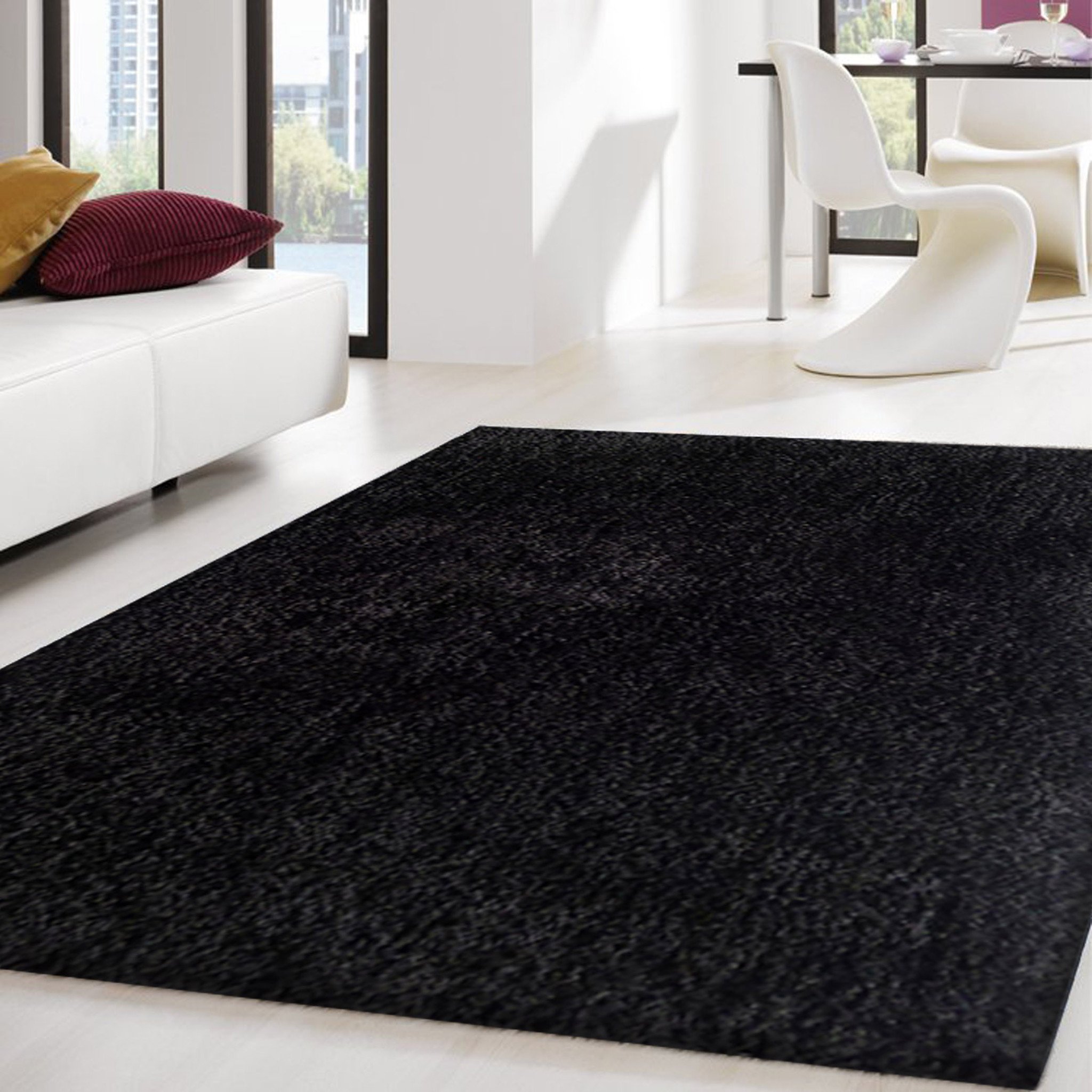black area rugs 2-piece set | solid black thick plush shag area rug with rug pad LQPQMOU