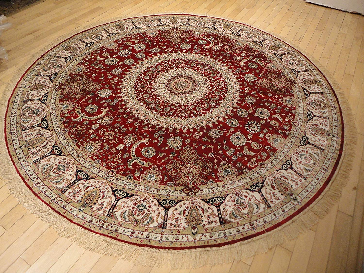 brown area rug with circles amazon.com: stunning silk persian area rugs traditional design red tabriz  8x8 round YUFFYPQ