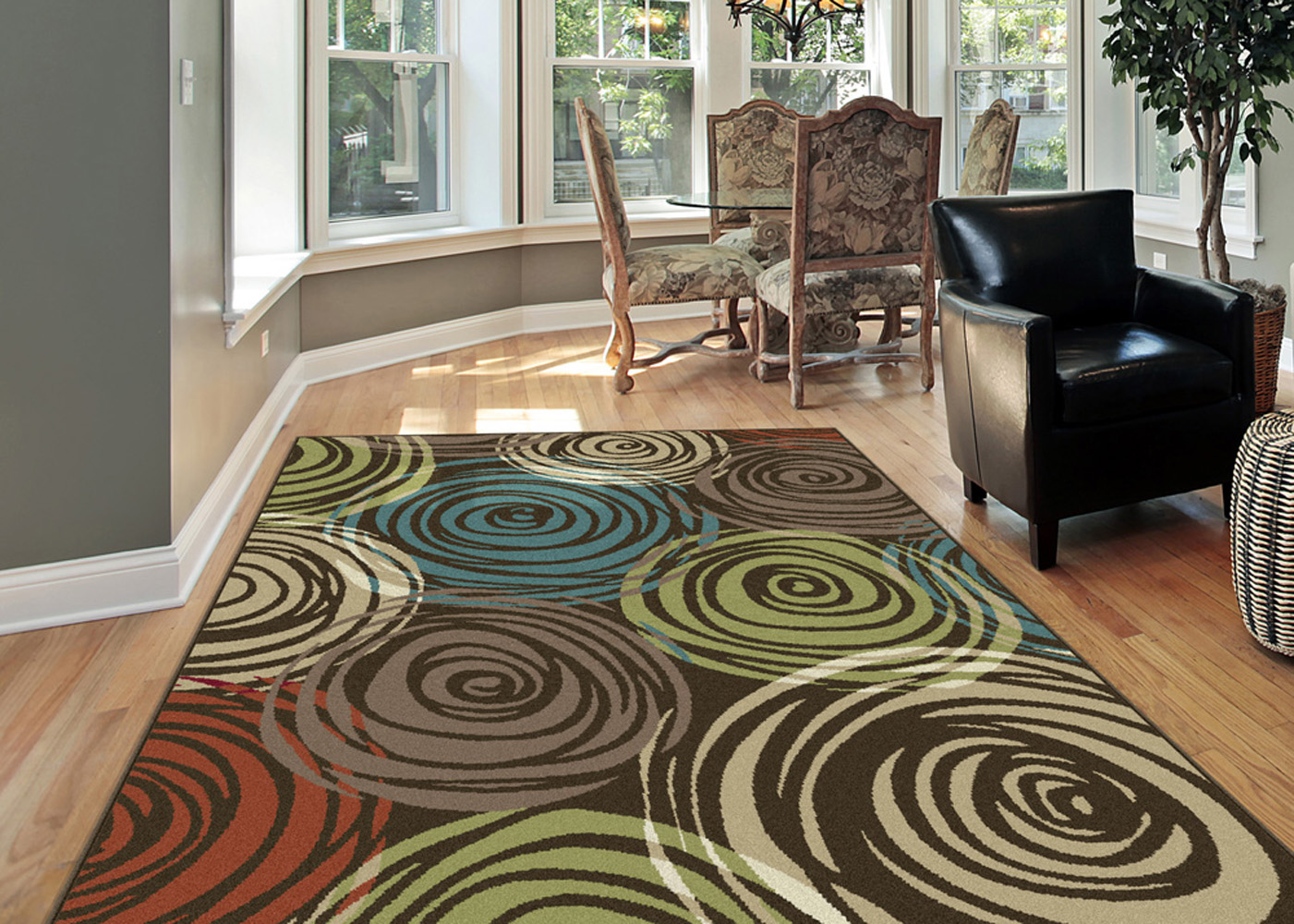 brown area rug with circles brown-contemporary-circles-area-rug-modern-geometric-swirls- KNQOLRR