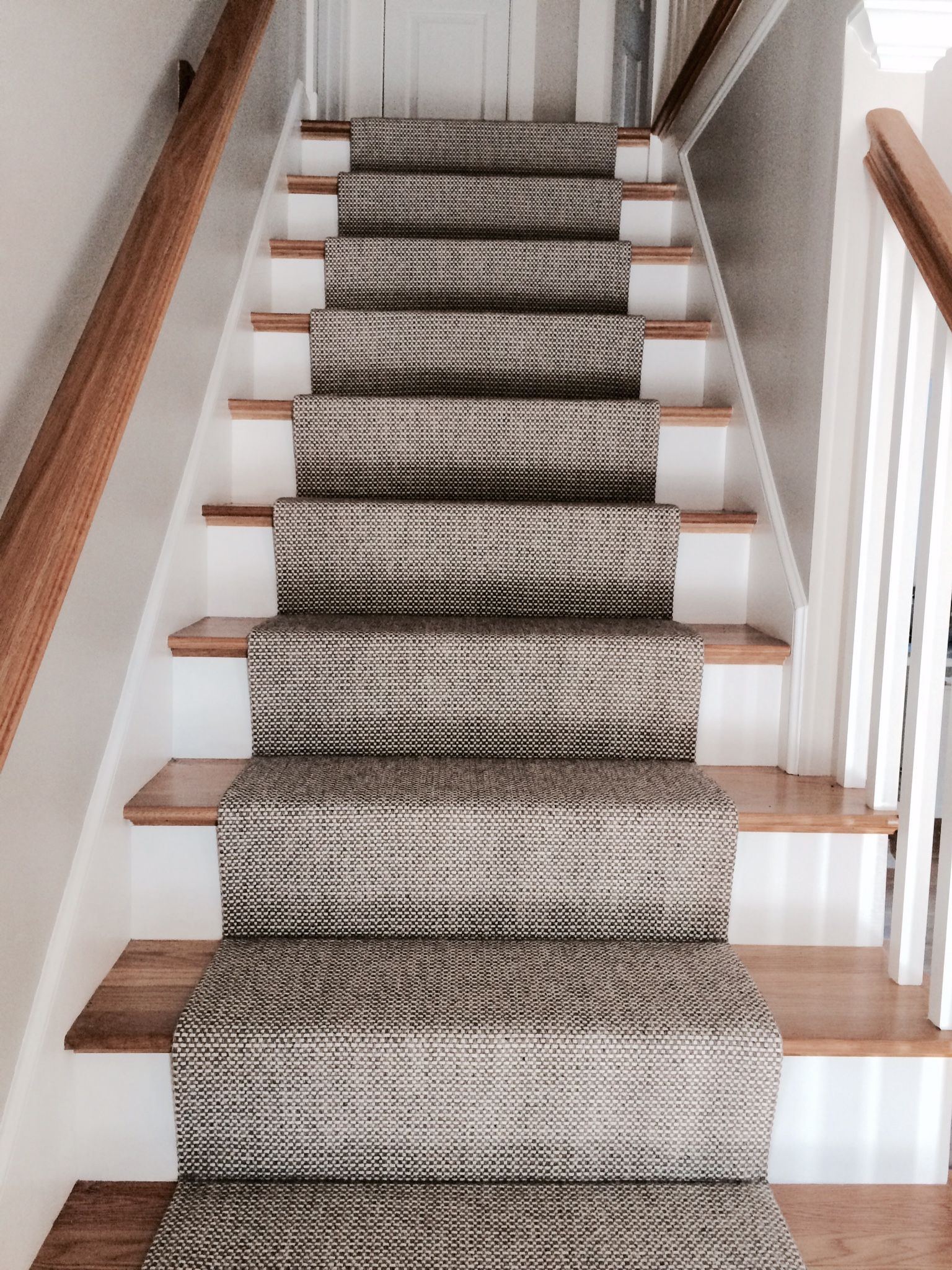 Carpet stairs woven wool stair runner that we fabricated using a fold and stitch method PJXPADP
